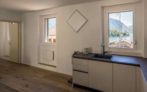 Next Comacina, Lago di Como: Flooring, Wood, Interior Design, Floor, Countertop, Ceiling, Wood Flooring, Kitchen, Home, Furniture