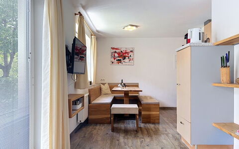 Pettneu am Arlberg 662: Furniture, Interior Design, Flooring, Wood, Floor, Room, Ceiling, Table, Lighting, Living Room