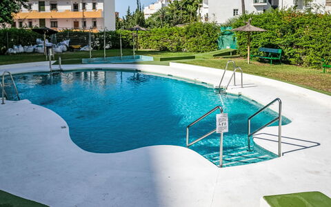 Las Naciones: Blue, Swimming Pool, Composite Material, Resort, Leisure, Shade, Water Feature, Landscaping, Garden, Backyard