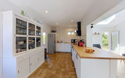 Villa la Coquille: Kitchen, Interior Design, Flooring, Countertop, Furniture, Cabinetry, Floor, Wood, Ceiling, Kitchen Appliance