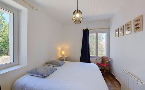 Villa la Coquille: Bed, Furniture, Interior Design, Bedroom, Bedding, Wall, Bed Sheet, Floor, Wood, Ceiling