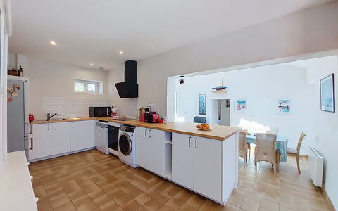 Villa la Coquille: Flooring, Kitchen, Floor, Major Appliance, Countertop, Interior Design, Ceiling, Kitchen Appliance, Cabinetry, Room