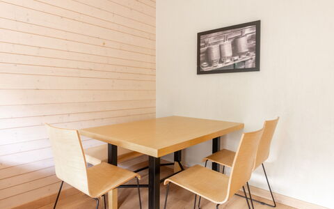 Les Chalets D'Ax: Furniture, Interior Design, Chair, Outdoor Furniture, Natural Material, Shade, Outdoor Table, Design, Restaurant, Kitchen & Dining Room Table