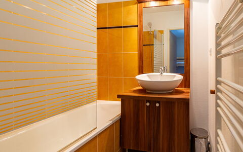 Les Chalets D'Ax: Bathroom, Plumbing Fixture, Wall, Interior Design, Flooring, Bathroom Sink, Sink, Floor, Bathroom Cabinet, Tap