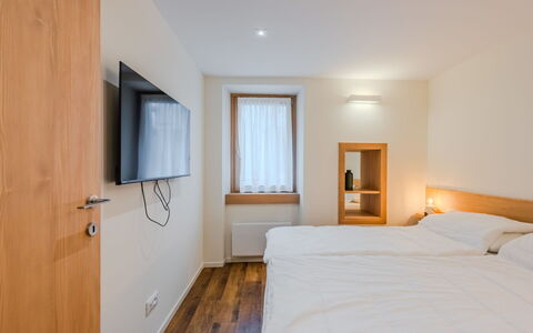 Ca' Alma Dolomia: Wood, Bedroom, Bed, Bed Sheet, Bedding, Interior Design, Bed Frame, Floor, Hardwood, Wood Stain