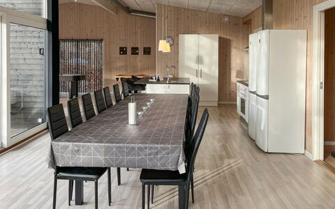 Nakke - 900M from the Sea: Furniture, Flooring, Interior Design, Wood, Floor, Ceiling, Wood Flooring, Kitchen & Dining Room Table, Light Fixture, Chair