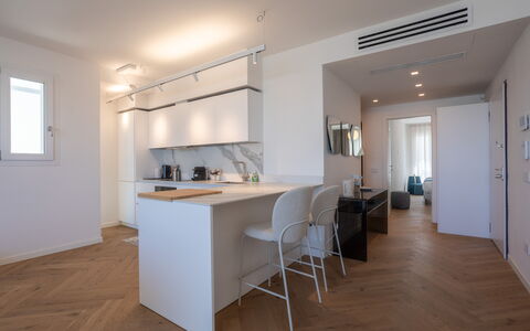 Terrazza Mare, Jacuzzi and Seaview: Furniture, Interior Design, Flooring, Floor, Countertop, Kitchen, Wood, Ceiling, Room, Cabinetry
