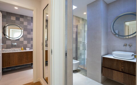Terrazza Mare, Jacuzzi and Seaview: Interior Design, Flooring, Floor, Wall, Bathroom, Wood, Bathroom Cabinet, Ceiling, Plumbing Fixture, Mirror