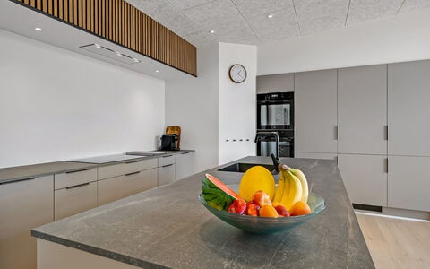 Hubertina - 900M from the Sea: Kitchen, Flooring, Interior Design, Countertop, Wood, Ceiling, Floor, Cabinetry, Kitchen Appliance, Furniture
