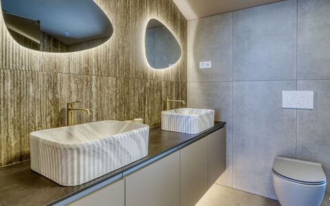 Black Imperium: Wall, Interior Design, Flooring, Plumbing Fixture, Sink, Floor, Tap, Lighting, Light Fixture, Bathroom