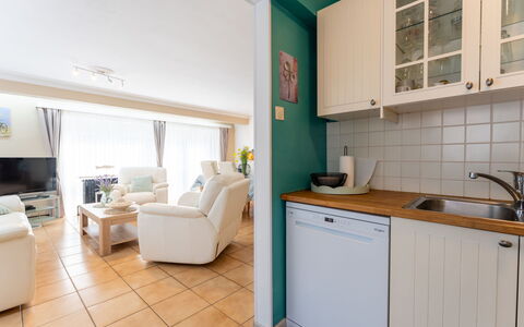 Centrally Located Sea You Again: Furniture, Interior Design, Flooring, Floor, Wood, Ceiling, Cabinetry, Kitchen, Room, Countertop