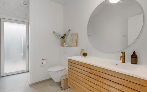 Pia - 350M from the Sea: Flooring, Wall, Plumbing Fixture, Floor, Interior Design, Bathroom Cabinet, Bathroom Sink, Sink, Ceiling, Bathroom