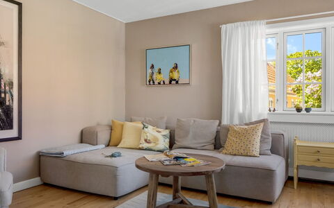 Annagrete - 300M from the Sea: Furniture, Interior Design, Flooring, Floor, Couch, Wall, Room, Wood, Wood Flooring, Living Room