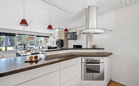 Gyrth - 2.8Km from the Sea: Kitchen, Countertop, Interior Design, Ceiling, Flooring, Wood, Light Fixture, Kitchen Appliance, Major Appliance, Cabinetry