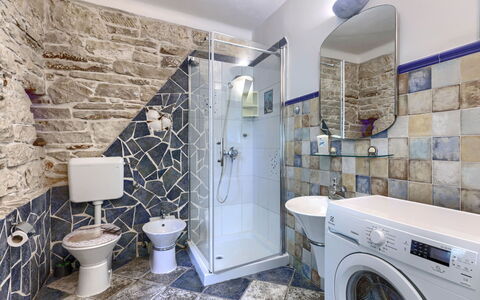 Helena: Wall, Flooring, Interior Design, Plumbing Fixture, Floor, Tile, Bathroom, Plumbing, Tap, Ceiling