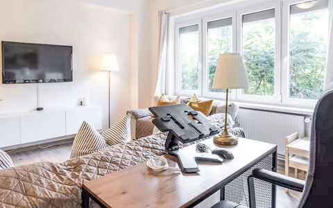 Prague Castle Oasis: Furniture, Interior Design, Wall, Room, Wood, Flooring, Lighting, Home, Electronic Device, Floor