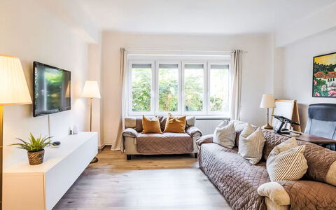 Prague Castle Oasis: Furniture, Interior Design, Couch, Flooring, Floor, Living Room, Wood, Room, Ceiling, Home