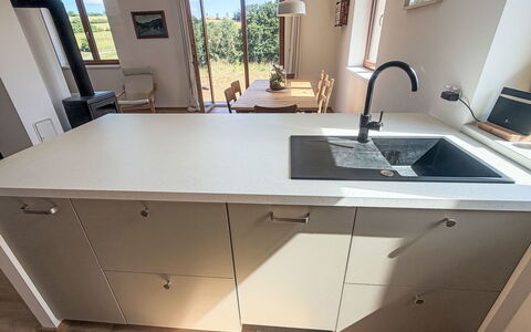 Horní Líšnice: Kitchen, Flooring, Countertop, Floor, Cabinetry, Kitchen Sink, Sink, Plumbing Fixture, Interior Design, Tap