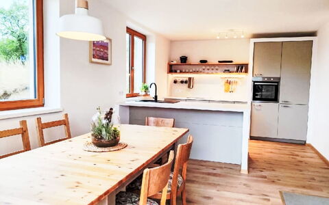 Horní Líšnice: Furniture, Interior Design, Flooring, Floor, Countertop, Wood, Kitchen, Kitchen & Dining Room Table, Ceiling, Table