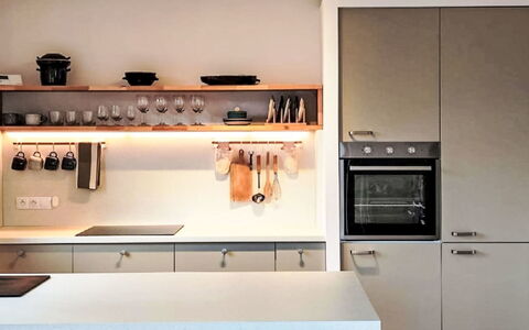 Horní Líšnice: Interior Design, Kitchen, Furniture, Wood, Countertop, Light Fixture, Ceiling, Kitchen Appliance, Lighting, Flooring