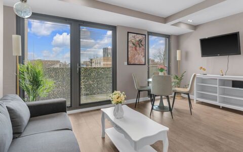 Hoxton Residence: Furniture, Interior Design, Apartment, Floor, Flooring, Table, Chair, Living Room, Room, Home