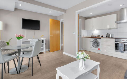 Hoxton Residence: Furniture, Interior Design, Apartment, Floor, Flooring, Table, Chair, Living Room, Room, Home