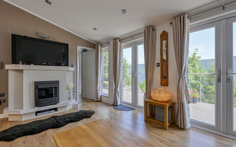 Loch Ness View (Lodge 11): Furniture, Interior Design, Apartment, Floor, Flooring, Table, Chair, Living Room, Room, Home