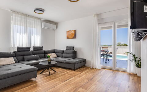 Vila Nik: Furniture, Interior Design, Apartment, Floor, Flooring, Table, Chair, Living Room, Room, Home