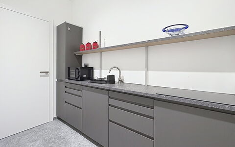 Karawanken Panorama: Cabinetry, Interior Design, Kitchen, Flooring, Furniture, Countertop, Drawer, Room, Shelving, Kitchen Appliance