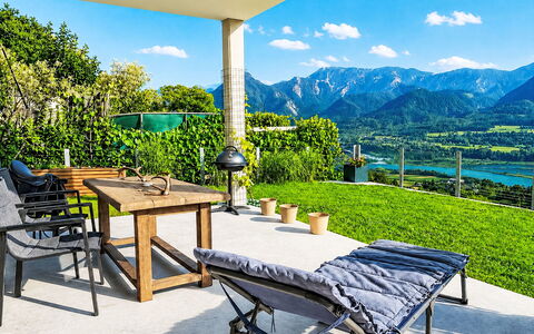 Karawanken Panorama: Furniture, Outdoor Furniture, Chair, Table, Land Lot, Mountain Range, Outdoor Table, Shade, Eco Hotel, Garden
