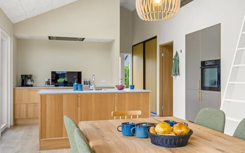 Illona - 200M from the Sea: Furniture, Interior Design, Flooring, Wood, Countertop, Ceiling, Floor, Kitchen, Cabinetry, Light Fixture