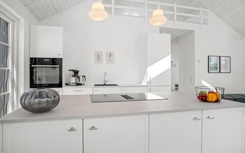 Selvi - 500M from the Sea: Kitchen, Interior Design, Light Fixture, Countertop, Ceiling, Flooring, Cabinetry, Furniture, Floor, Kitchen Appliance