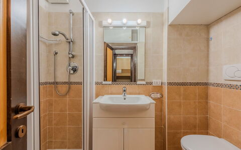 Presanella: Bathroom, Bathroom Sink, Plumbing Fixture, Sink, Interior Design, Flooring, Toilet, Floor, Tap, Mirror