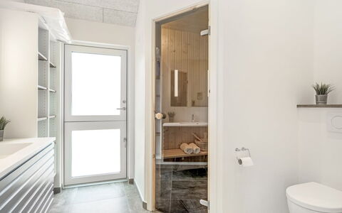 Merita - 600M from the Sea: Flooring, Floor, Wall, Plumbing Fixture, Wood, Interior Design, Bathroom, Bathroom Cabinet, Sink, Ceiling