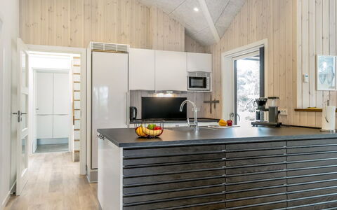 Merita - 600M from the Sea: Wood, Kitchen, Ceiling, Flooring, Interior Design, Kitchen Appliance, Countertop, Major Appliance, Home, Home Appliance