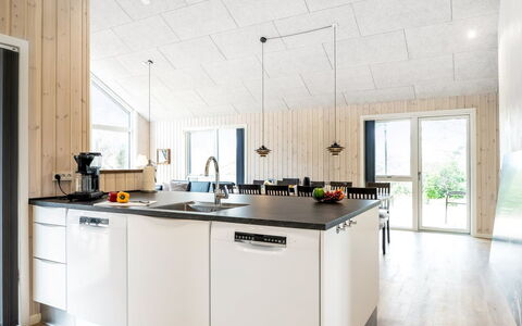 Merita - 600M from the Sea: Kitchen, Wood, Countertop, Kitchen Appliance, Interior Design, Ceiling, Furniture, Major Appliance, Light Fixture, Kitchen & Dining Room Table