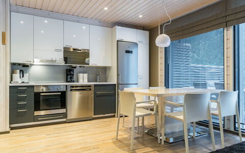 Golfarinkunnas 6A: Furniture, Interior Design, Flooring, Light Fixture, Floor, Wood, Ceiling, Wood Flooring, Kitchen, Lighting