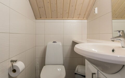 Golfarinkunnas 9B: Plumbing Fixture, Bathroom Sink, Bathroom, Flooring, Floor, Sink, Wood, Interior Design, Tap, Toilet