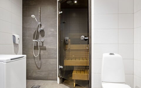 Golfarinkunnas 9E: Flooring, Floor, Interior Design, Plumbing Fixture, Wood, Bathroom, Plumbing, Toilet, Tile, Tap
