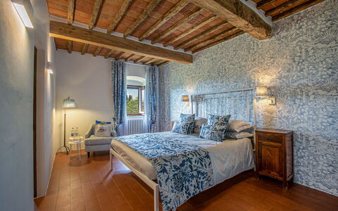 Casa All'Erta: Furniture, Wall, Interior Design, Bedroom, Bed, Linens, Flooring, Room, Floor, Bed Sheet