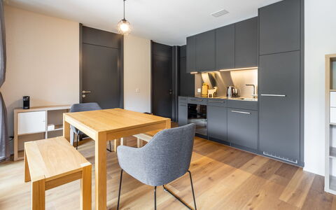 Vallada 14-01: Furniture, Interior Design, Flooring, Floor, Wood, Countertop, Kitchen, Ceiling, Kitchen & Dining Room Table, Cabinetry