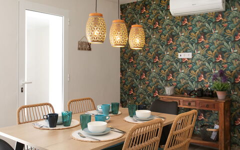 Alta: Interior Design, Flowerpot, Houseplant, Light Fixture, Natural Material, Lamp, Wallpaper, Living Room, Lampshade