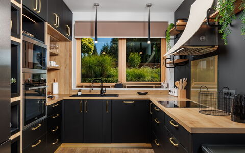 Valera Vita Forest: Kitchen, Wood, Countertop, Cabinetry, Interior Design, Kitchen Appliance, Furniture, Major Appliance, Light Fixture