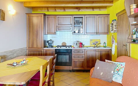 Baita Melissa: Furniture, Interior Design, Flooring, Wood, Floor, Room, Ceiling, Kitchen, Countertop, Lighting