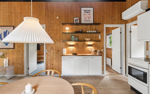 Erich - 500M from the Sea: Interior Design, Wood, Light Fixture, Furniture, Ceiling, Flooring, Kitchen, Floor, Lighting, Kitchen & Dining Room Table