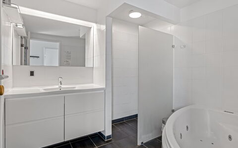 Svane - 70M from the Sea: Flooring, Floor, Interior Design, Plumbing Fixture, Ceiling, Bathroom, Plumbing, Tap, Bathroom Cabinet, Sink