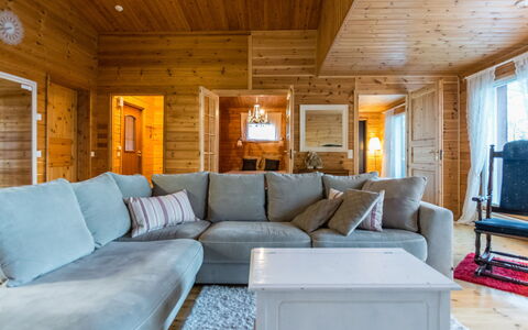 Villa Kettu: Wood, Interior Design, Furniture, Couch, Ceiling, Flooring, Living Room, Floor, Room, Home