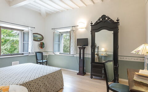 Antica Villa Merelli 12: Furniture, Interior Design, Wall, Ceiling, Bedroom, Flooring, Lighting, Home, Bed, Floor