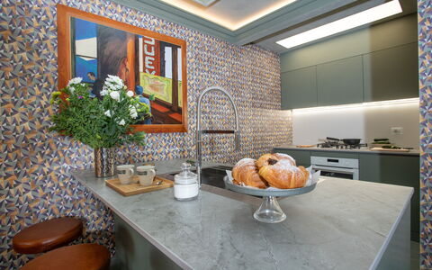 Belvedere Guastella B 4: Kitchen, Countertop, Interior Design, Flooring, Furniture, Lighting, Floor, Tile, Cabinetry, Home