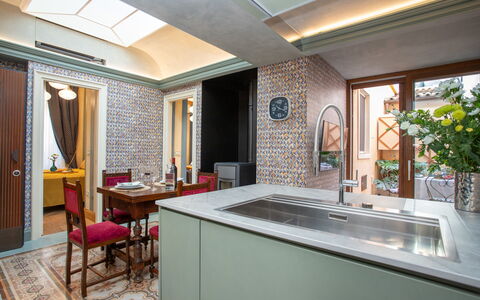 Belvedere Guastella B 4: Interior Design, Kitchen, Countertop, Flooring, Ceiling, Floor, Cabinetry, Light Fixture, Kitchen Appliance, Sink